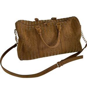 Madison West Tan Woven Satchel Shoulder Bag Chain Strap Travel Carry On NWOT